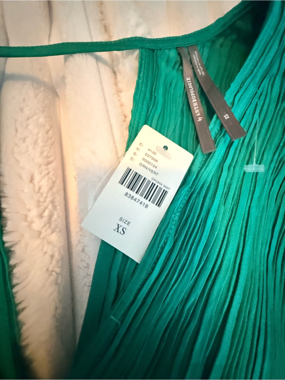 Anthropologie Emerald Green Pleated V-Neck Midi Dress - Picture 4 of 7